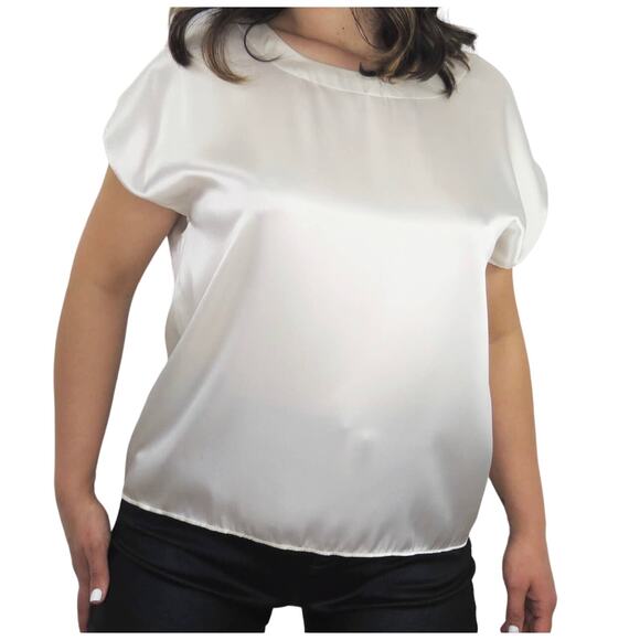 Vintage 1980s White Satin Casual Blouse Large - Picture 1 of 5